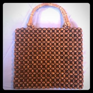 Wood beaded purse w/ bamboo handles
